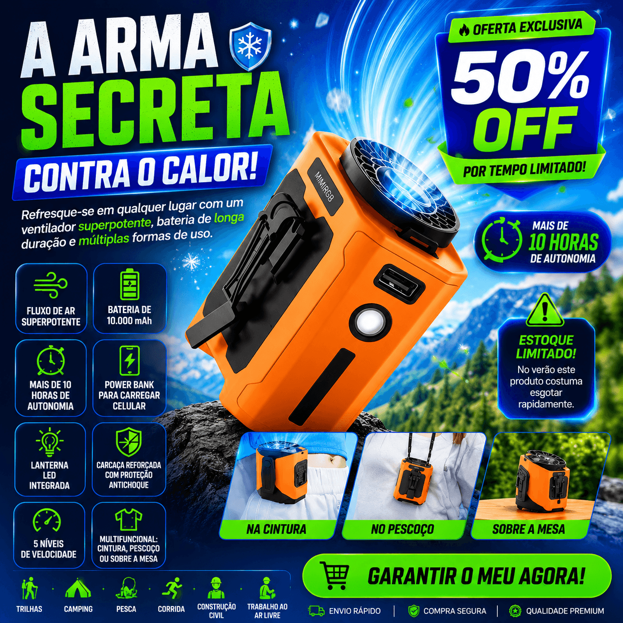 Ventilador Portátil Fan Pro-10000mAh